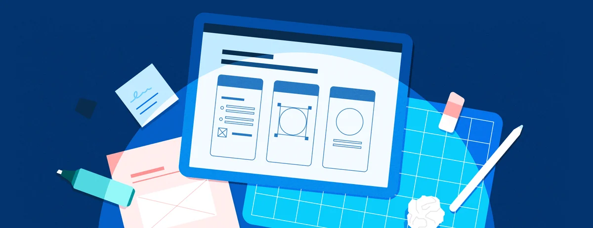 1Password illustration of a vault interface on blue