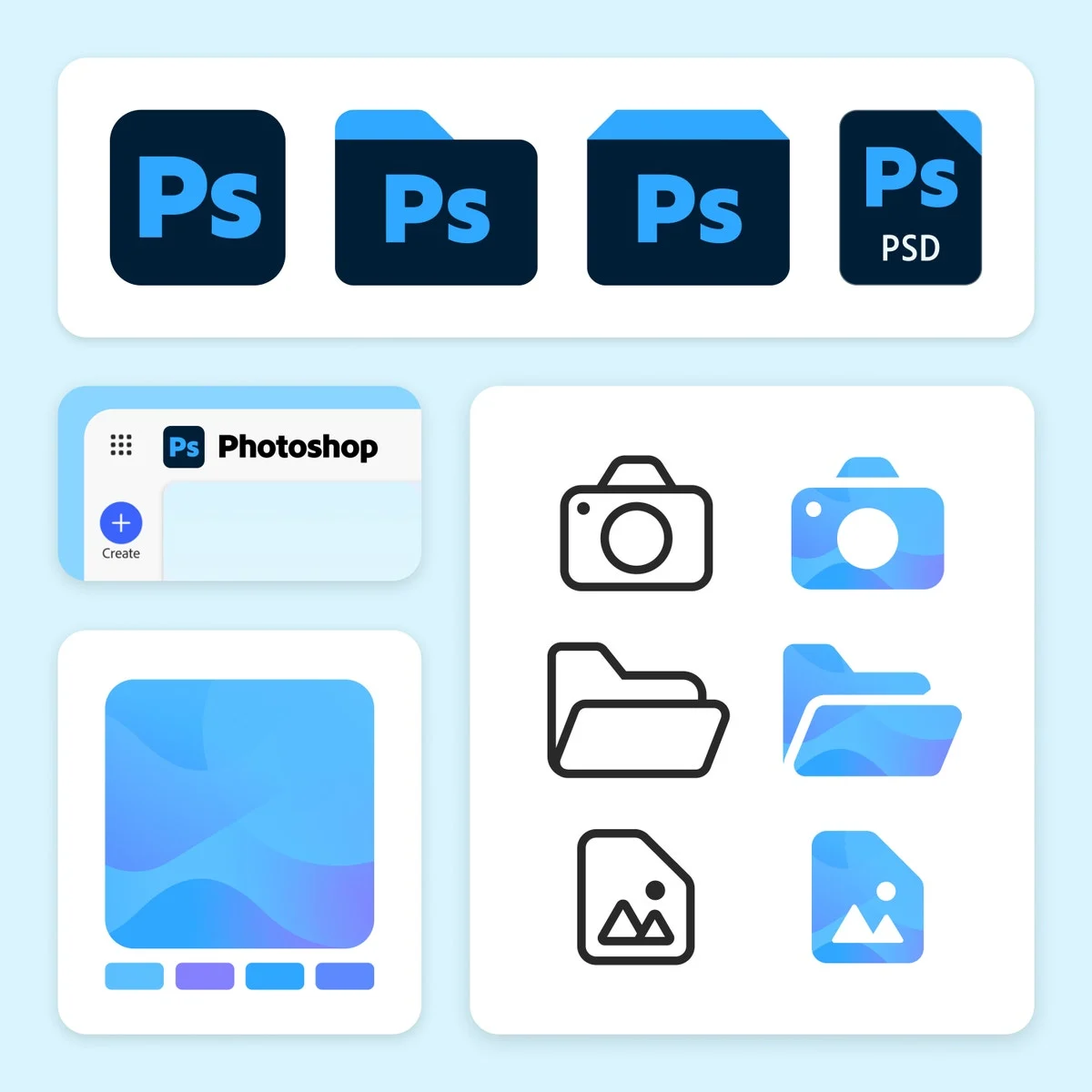 Iconos de app de Adobe con iconos de archivo y carpeta