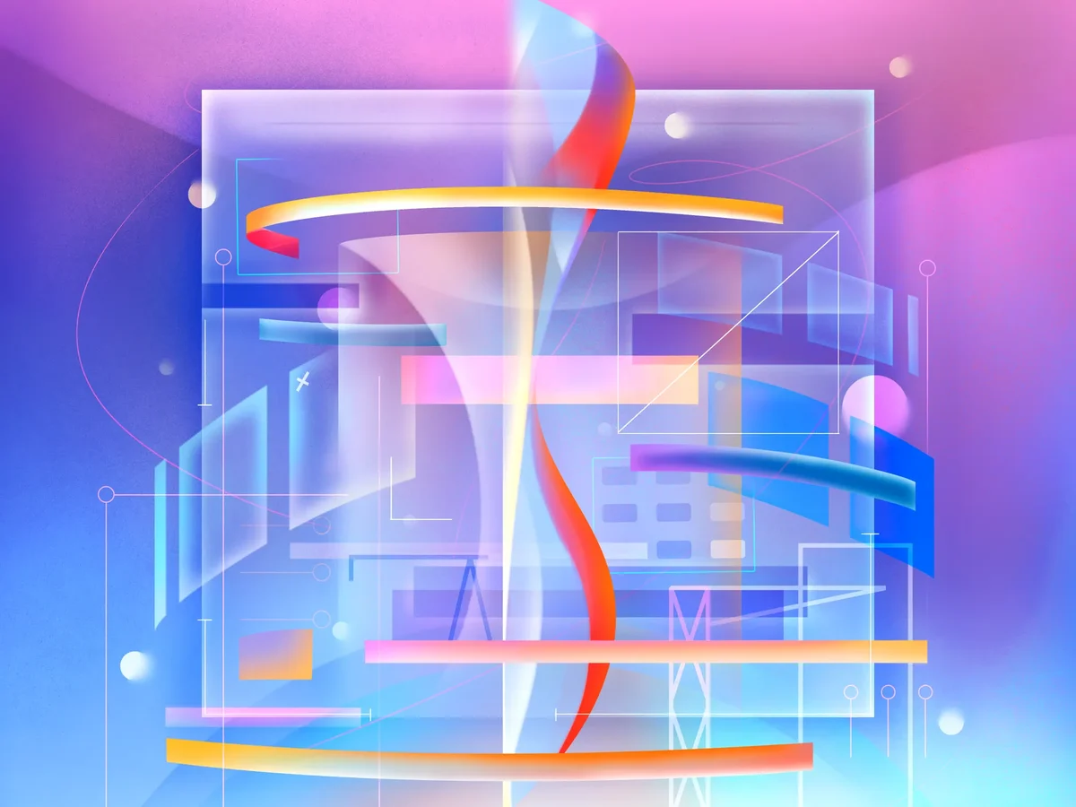 Render 3D abstracto de Adobe en rosa y azul