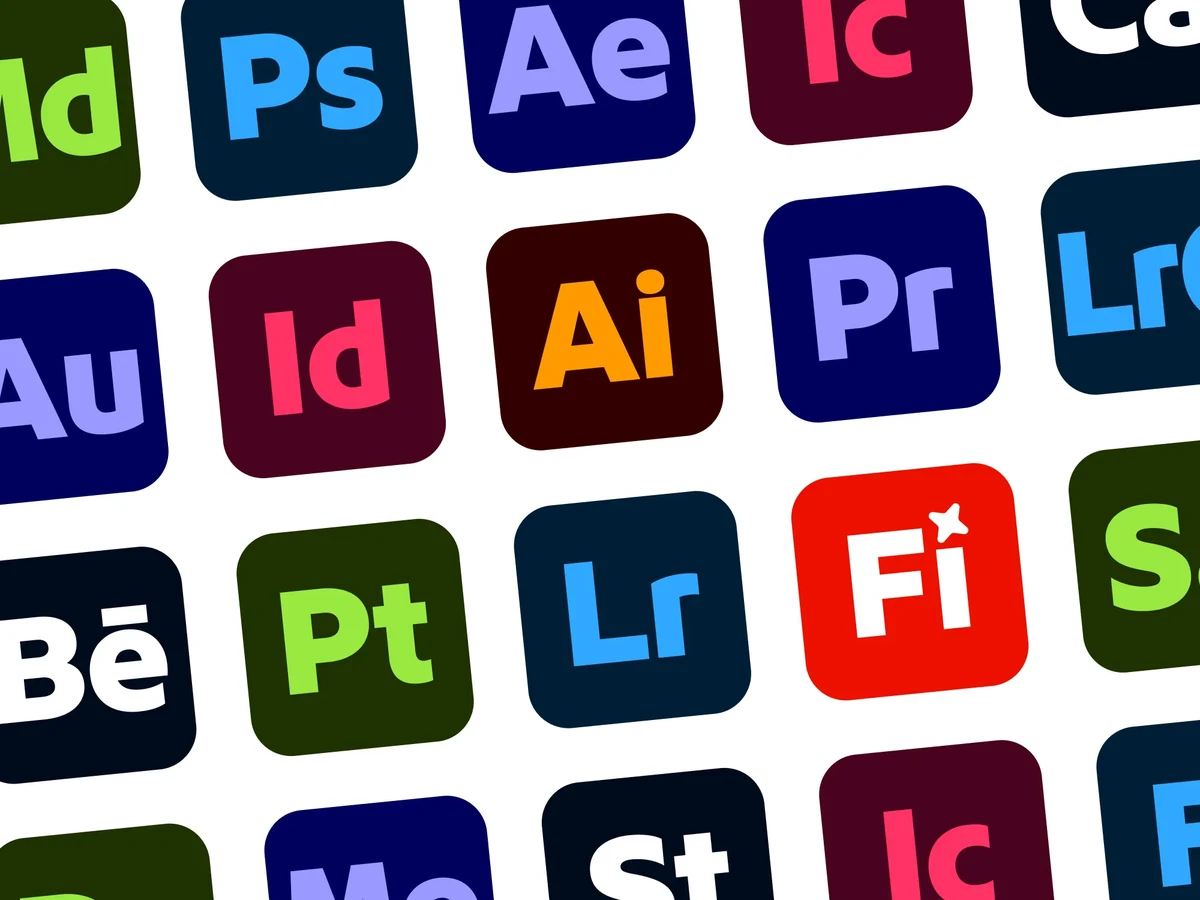 Cuadrícula de los iconos de app rediseñados de Adobe