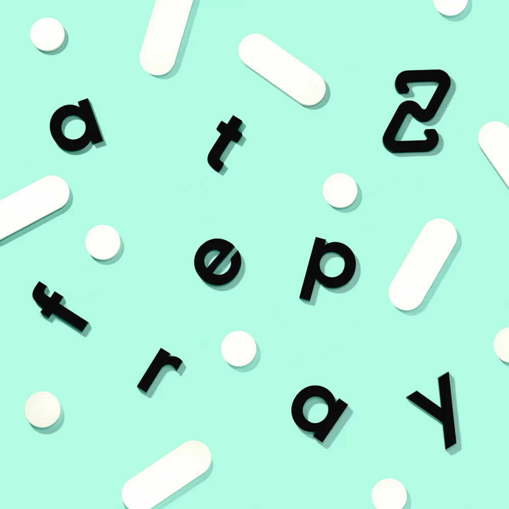 Afterpay letterforms scattered on mint