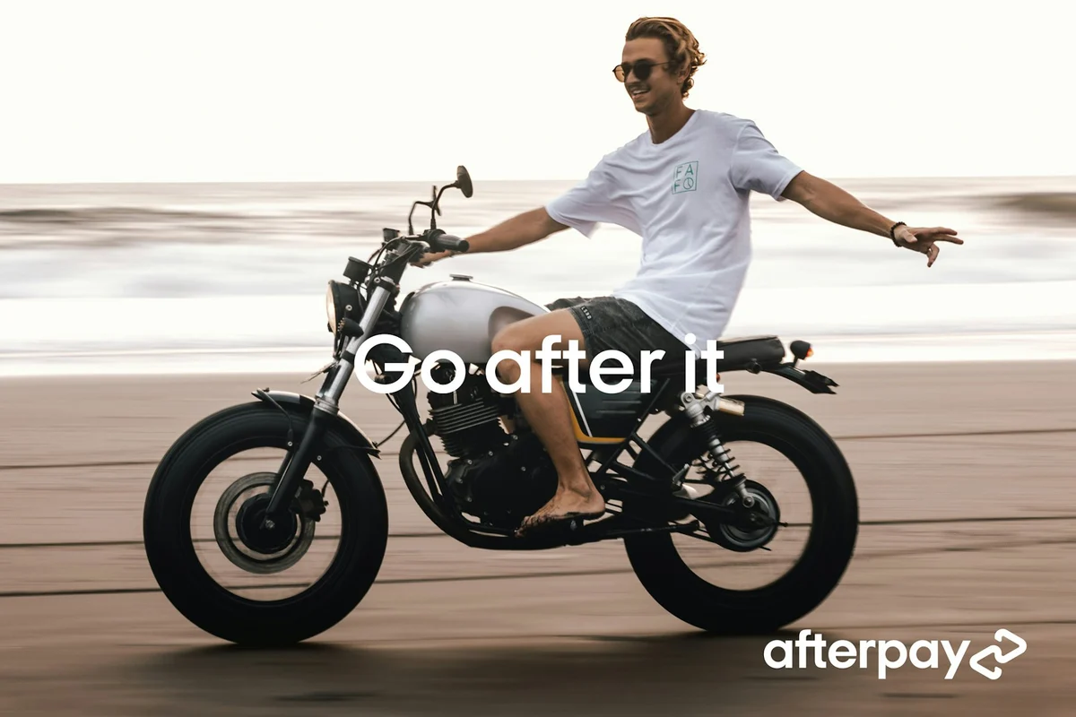 Afterpay campaign: 'Go after it' on a motorbike