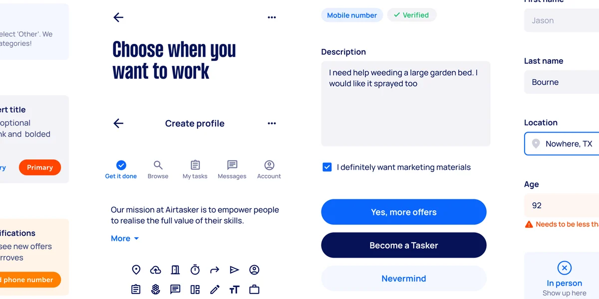 Interfaz de publicación de tareas de Airtasker: «Choose when you want to work»