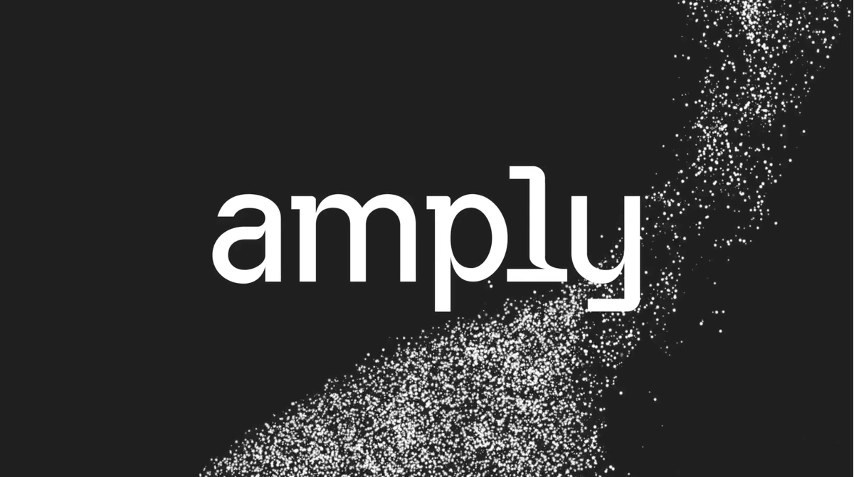 Logotipo de Amply con una nube de partículas sobre negro