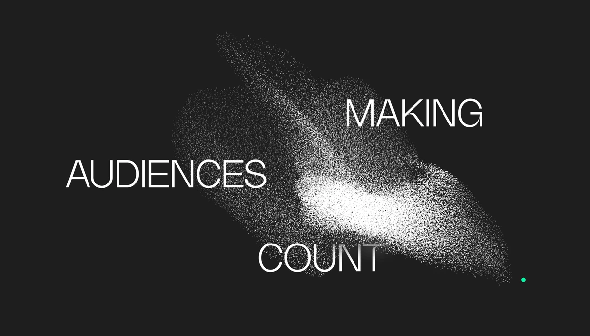Gráfico de Amply: «Making audiences count» con partículas