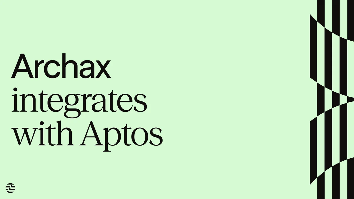 Tarjeta de noticias de Aptos: «Archax integrates with Aptos» sobre verde menta
