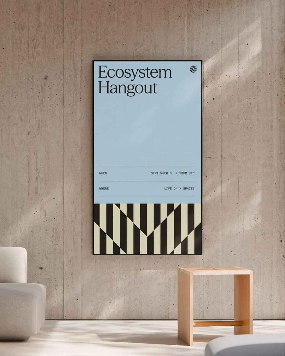 Póster de Aptos en la pared de una sala minimalista