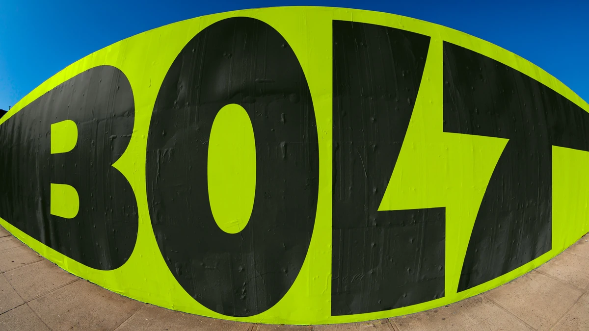 Giant black 'BOLT' lettering on neon yellow