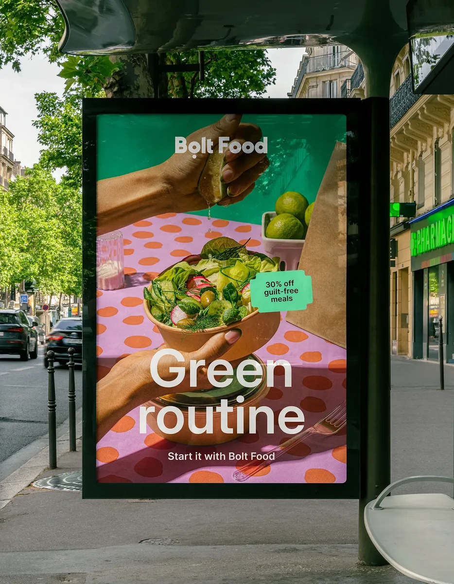 Bolt Food bus shelter ad: 'Green routine'
