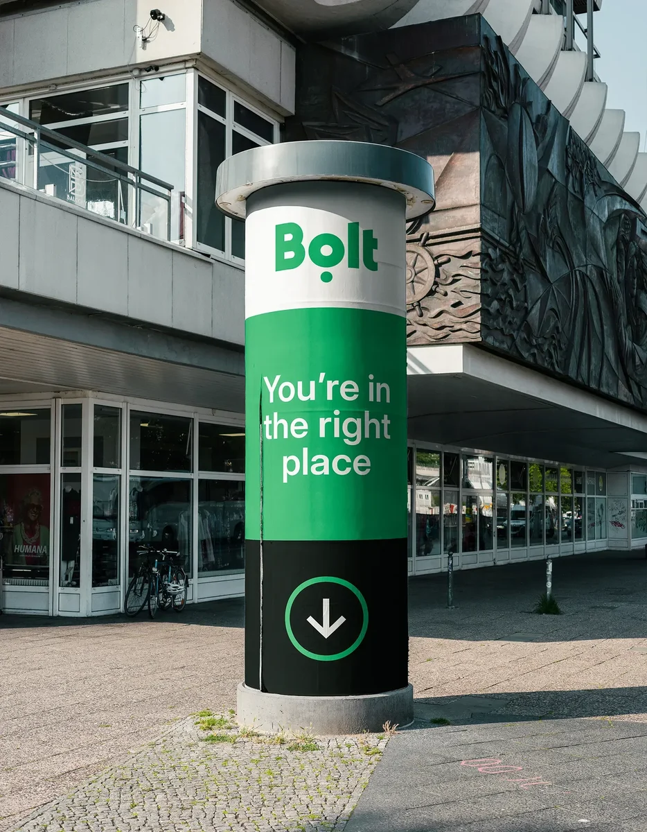 Bolt pillar ad on a street