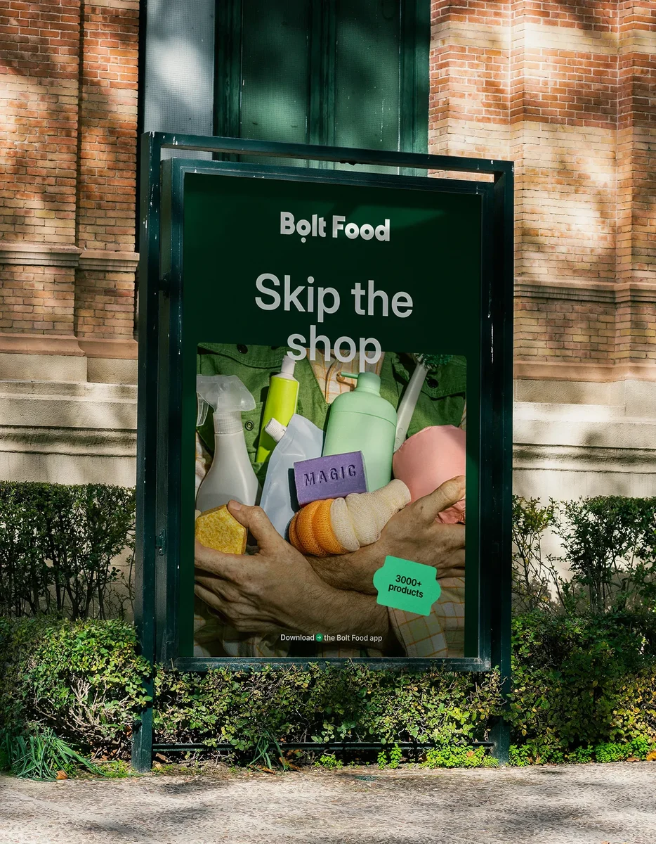 Bolt Food street poster: 'Skip the shop'