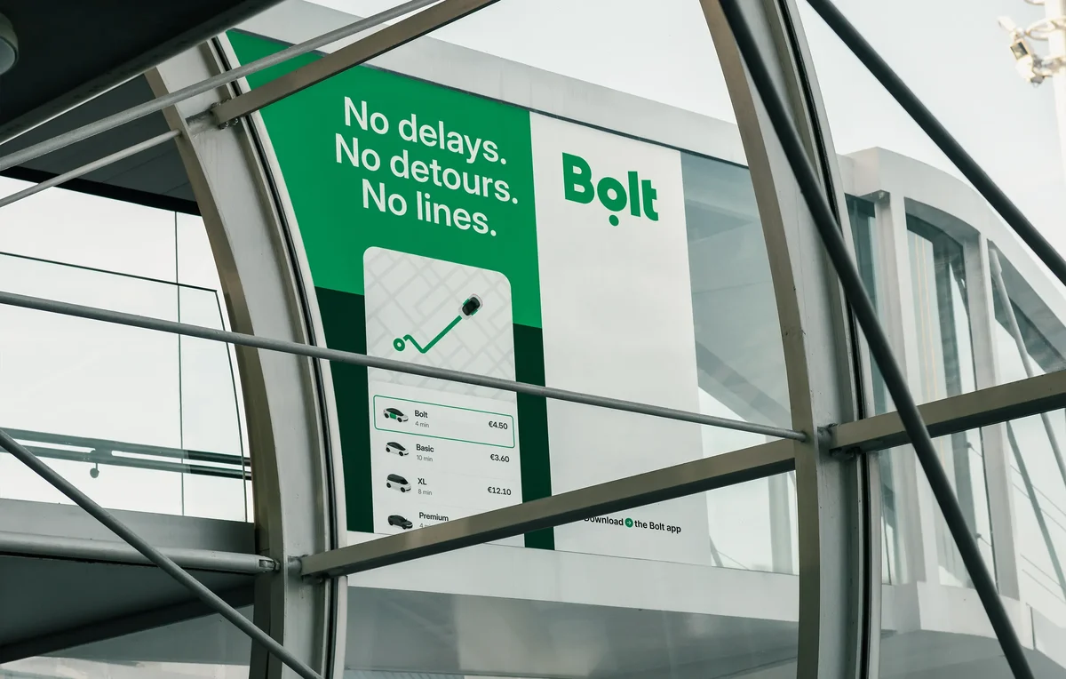 Bolt ad in a station walkway