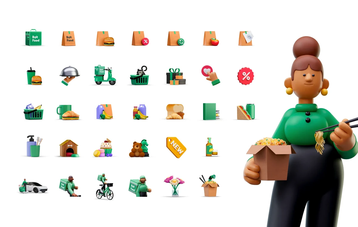 Bolt icon and 3D character set