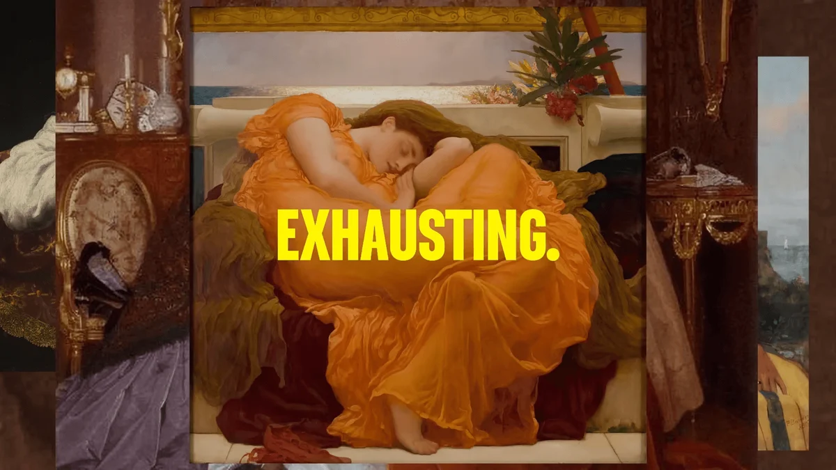 Anuncio de Bumble: «Exhausting.» sobre una pintura clásica