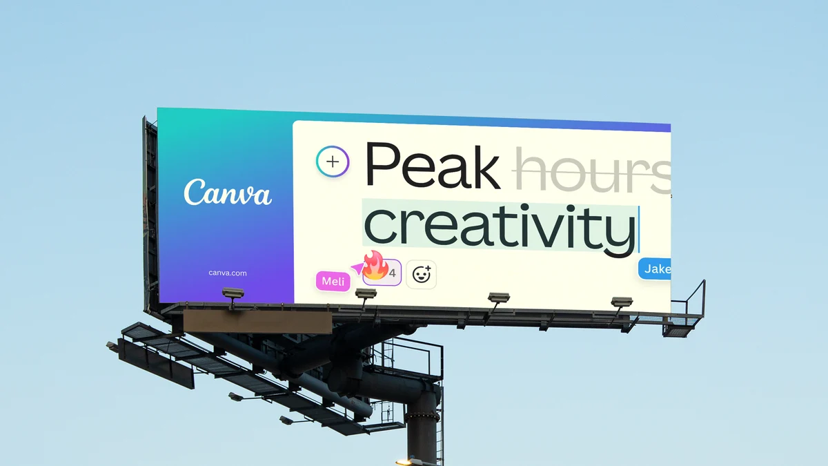 Canva billboard: 'Peak hours of creativity'