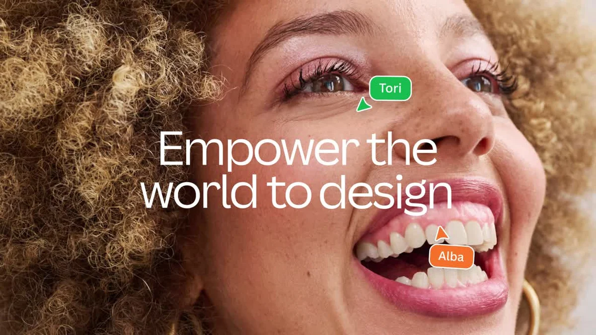 Canva campaign: a smiling woman, 'Empower the world to design'