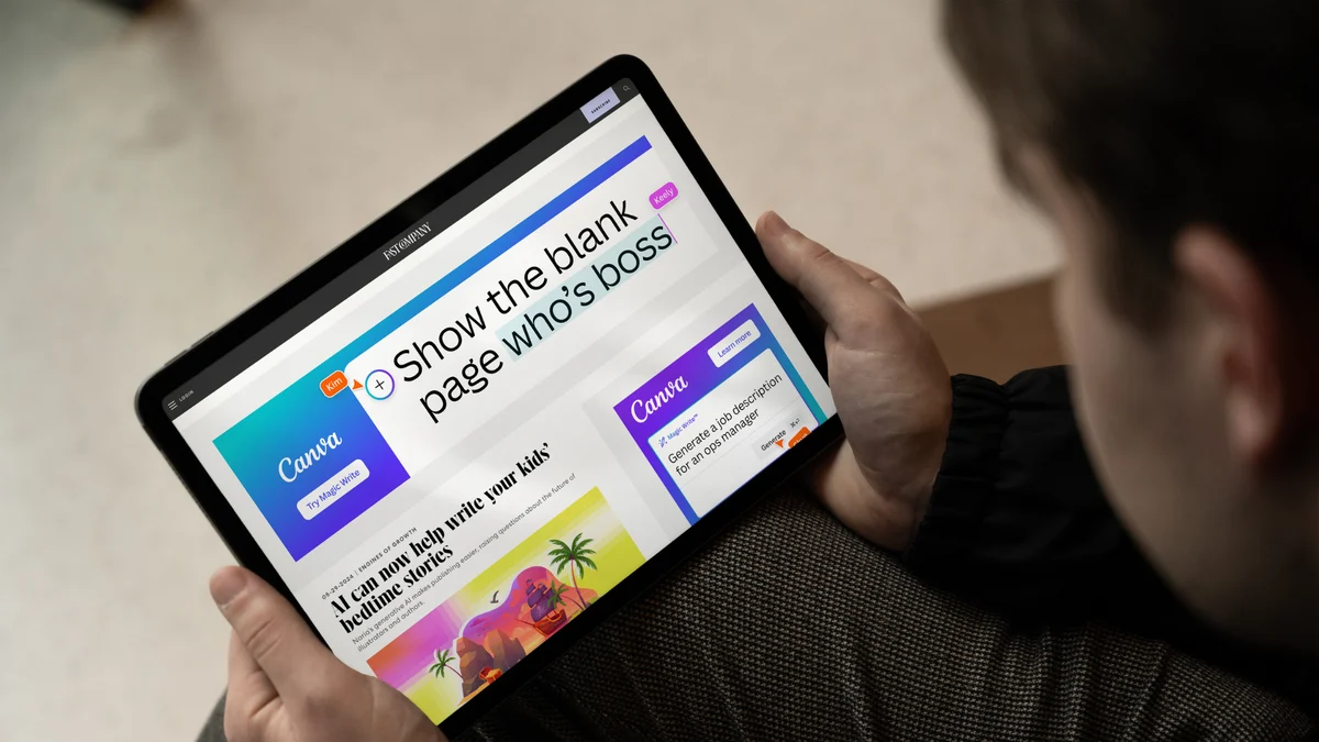 Canva on a tablet in hand
