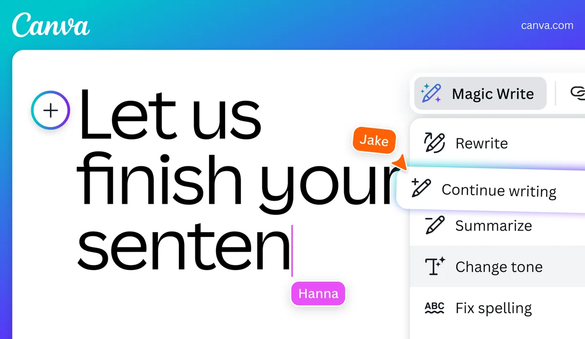 Canva Magic Write ad: 'Let us finish your sentence'