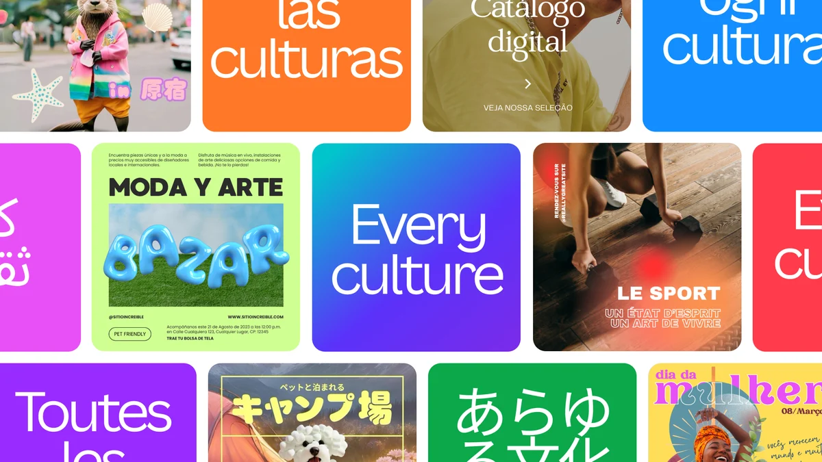 Canva multilingual 'Every culture' poster grid