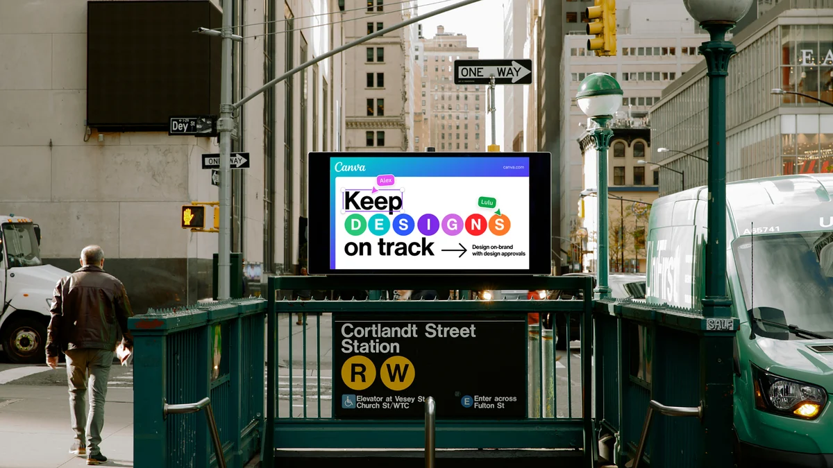 Canva poster in a train station