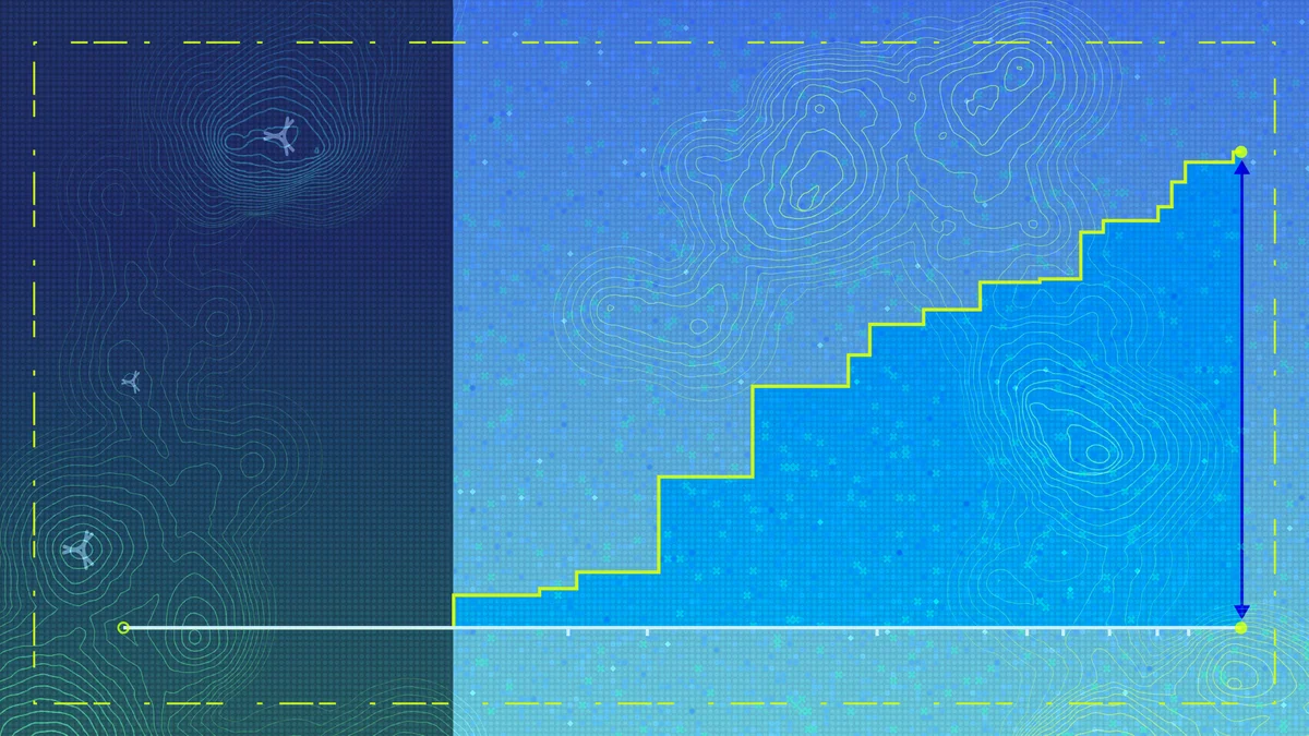 Cohere chart graphic: a stepped line on blue