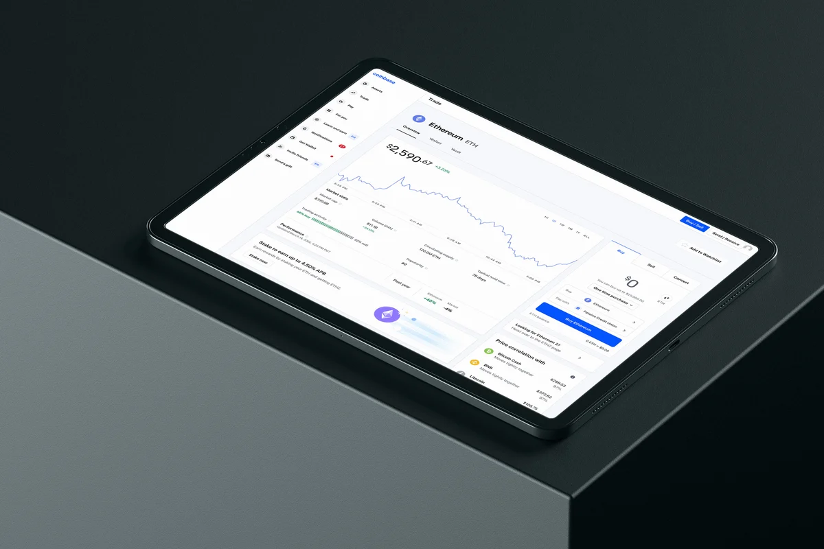 Coinbase app on a tablet