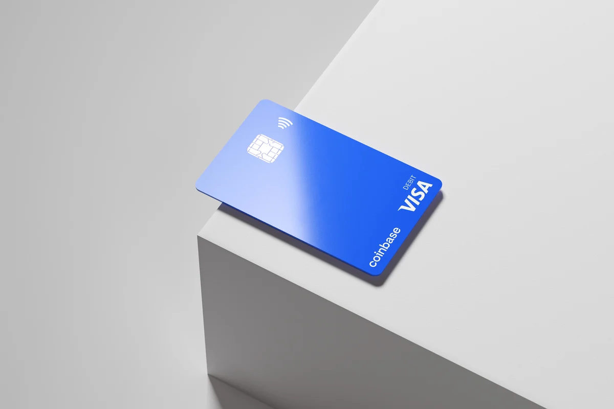 Coinbase card on a white plinth