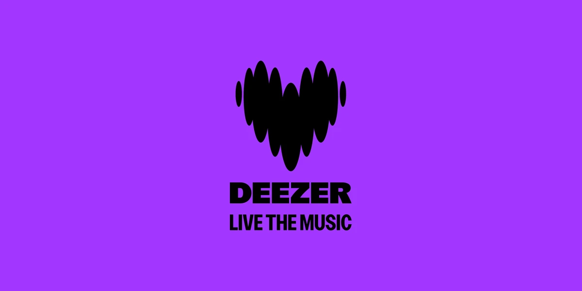 Deezer heart logo and 'Live the music' on purple