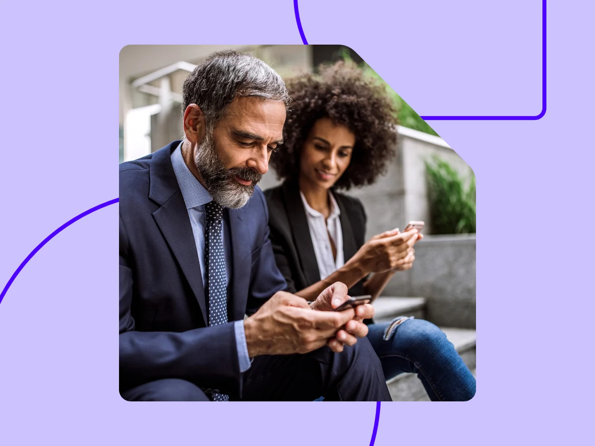 Docusign brand photography with a purple line motif