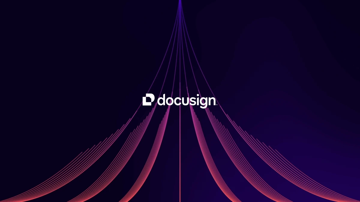 Docusign logo with flowing purple lines
