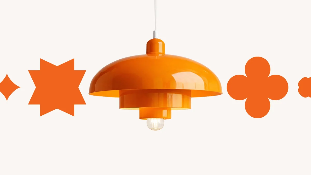 Formas naranjas de Etsy e ilustración de una lámpara colgante