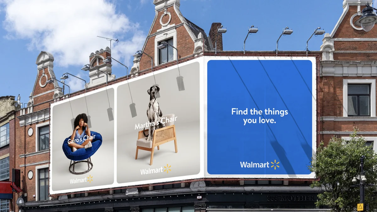 Valla publicitaria de Etsy con el lema «Find the things you love.» en un edificio de ladrillo