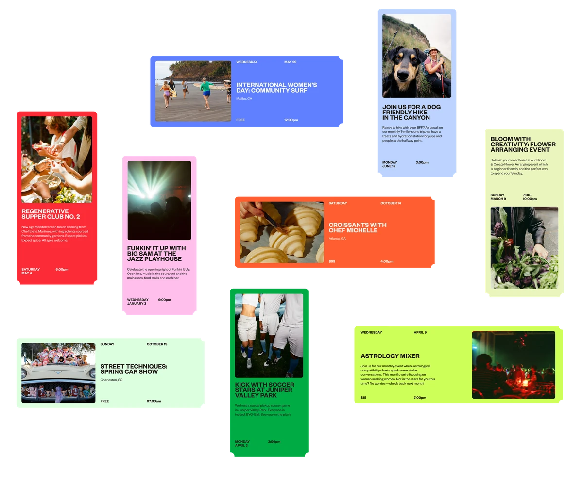 Eventbrite app screens and social layouts