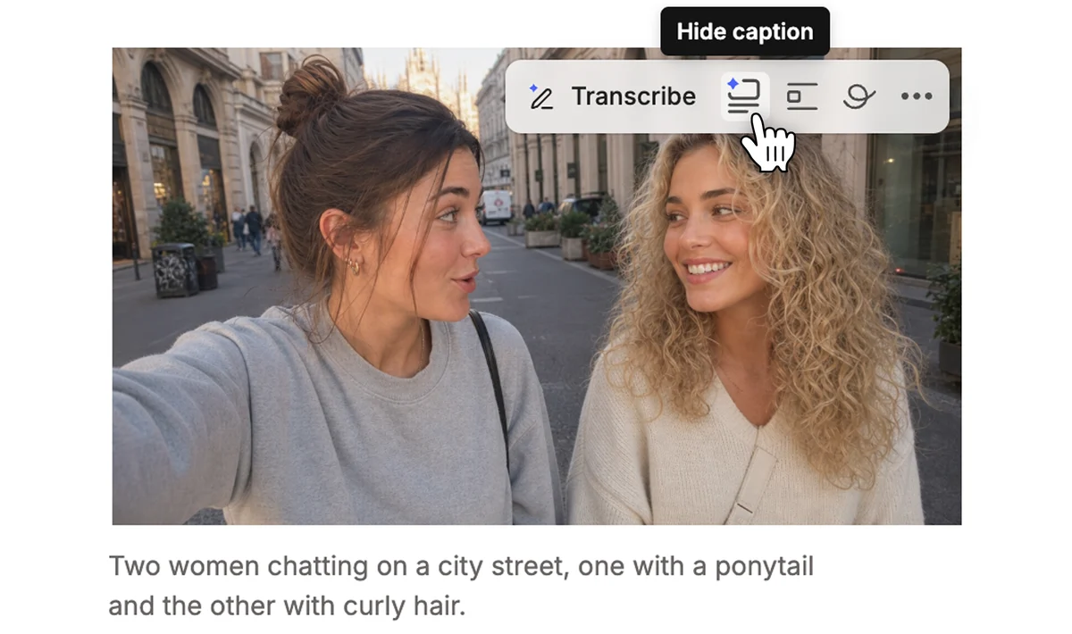 Evernote automatic image captions feature on a photo of two women