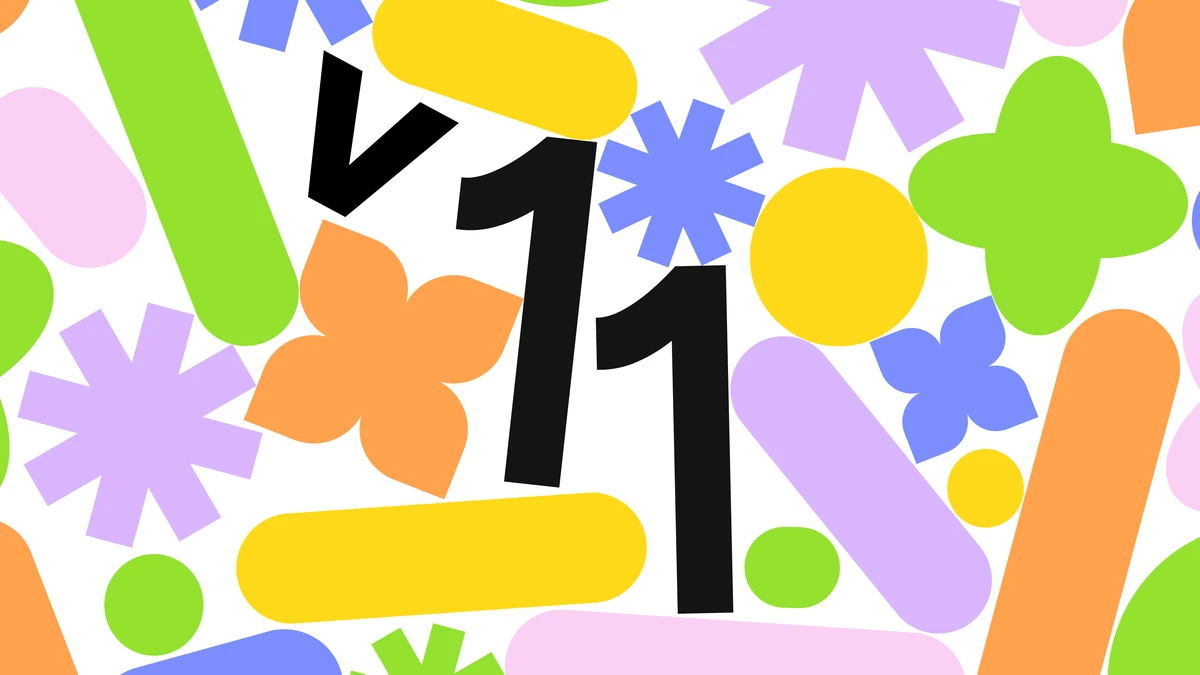 Colourful Evernote v11 graphic with confetti shapes