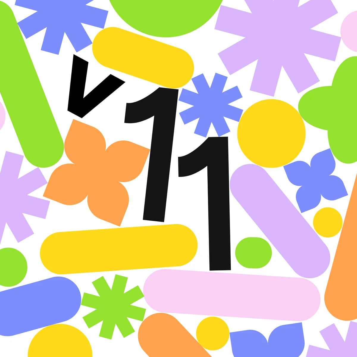 Evernote v11 launch graphic with colourful shapes around a large '11'