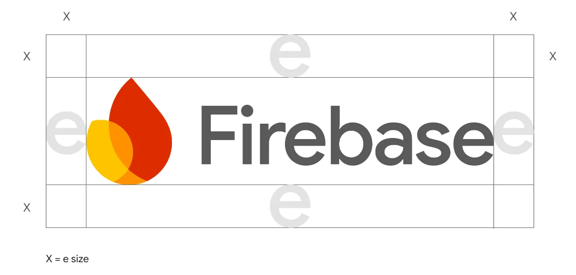 Firebase logo construction with clearspace guides