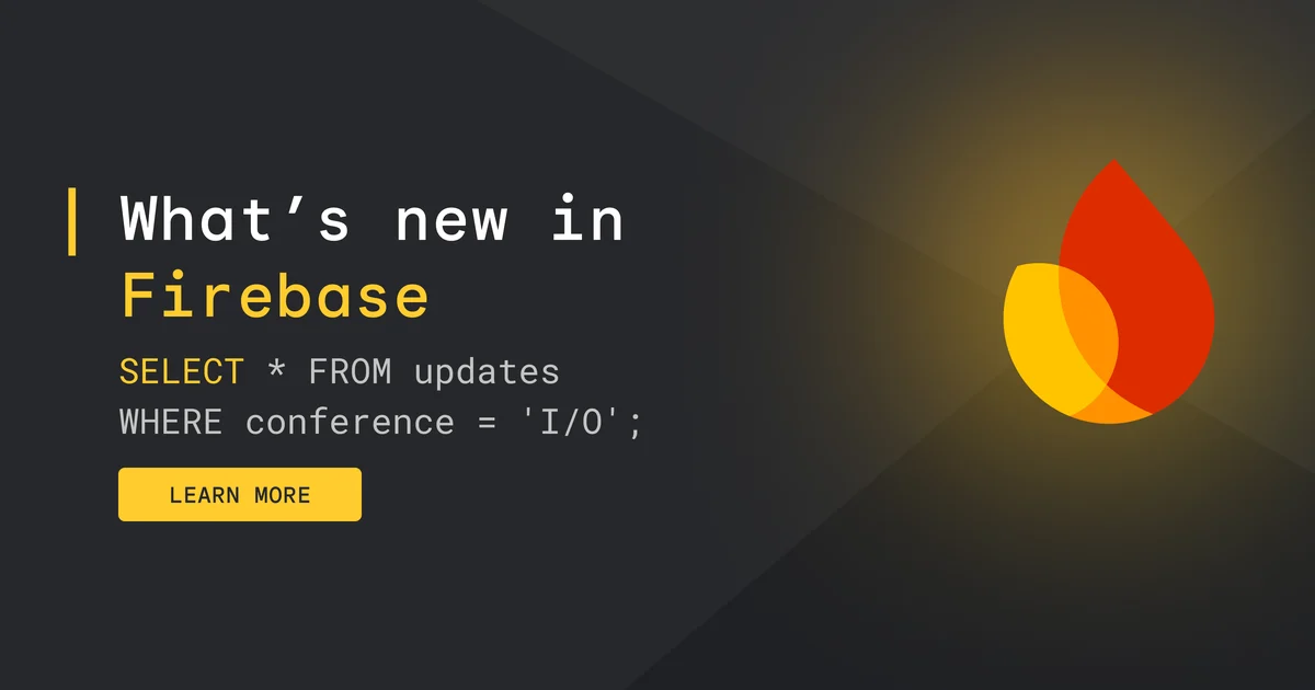 Firebase card: 'What's new in Firebase' with the flame mark