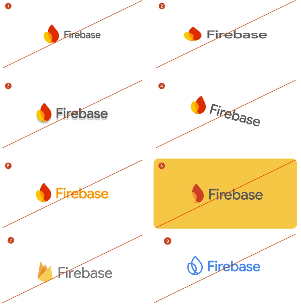 Firebase lockups on cards in various colours