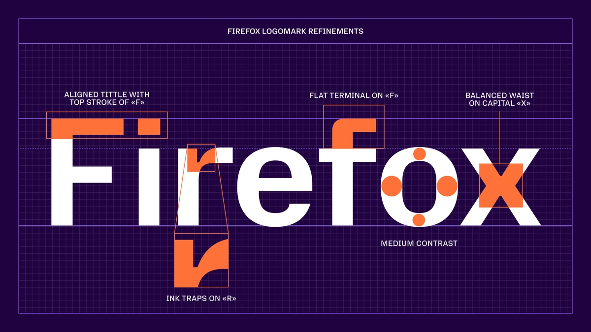 Póster de Firefox con un logotipo grande sobre fondo morado