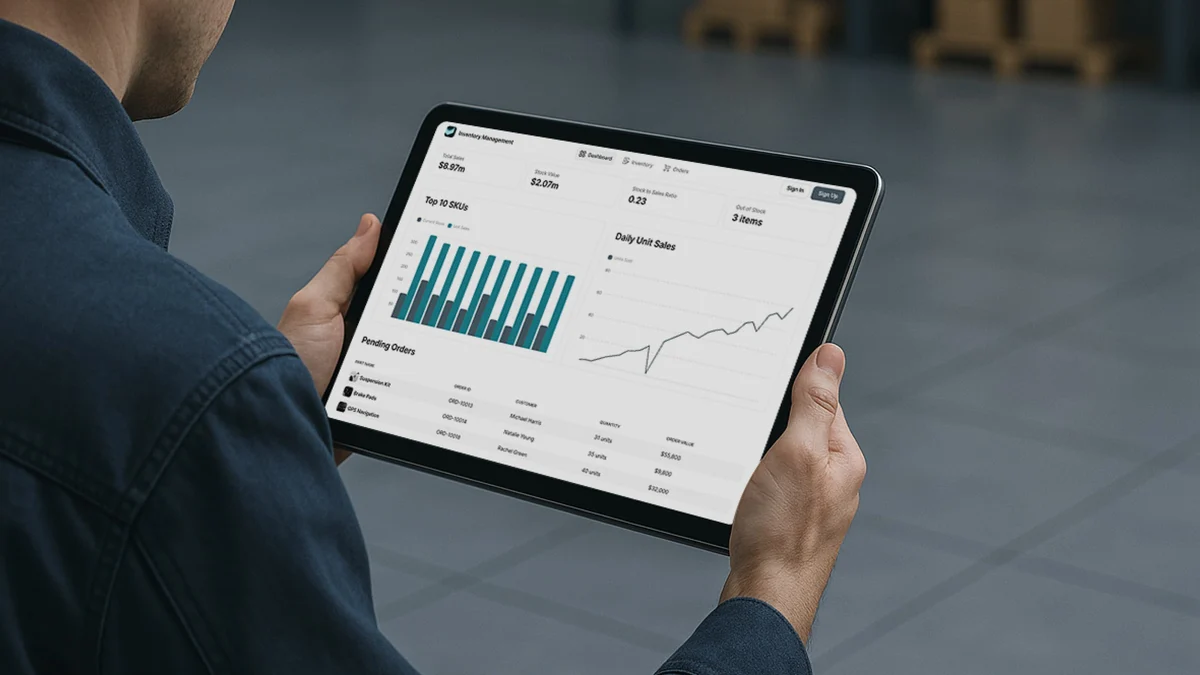 Glide app on a tablet in hand