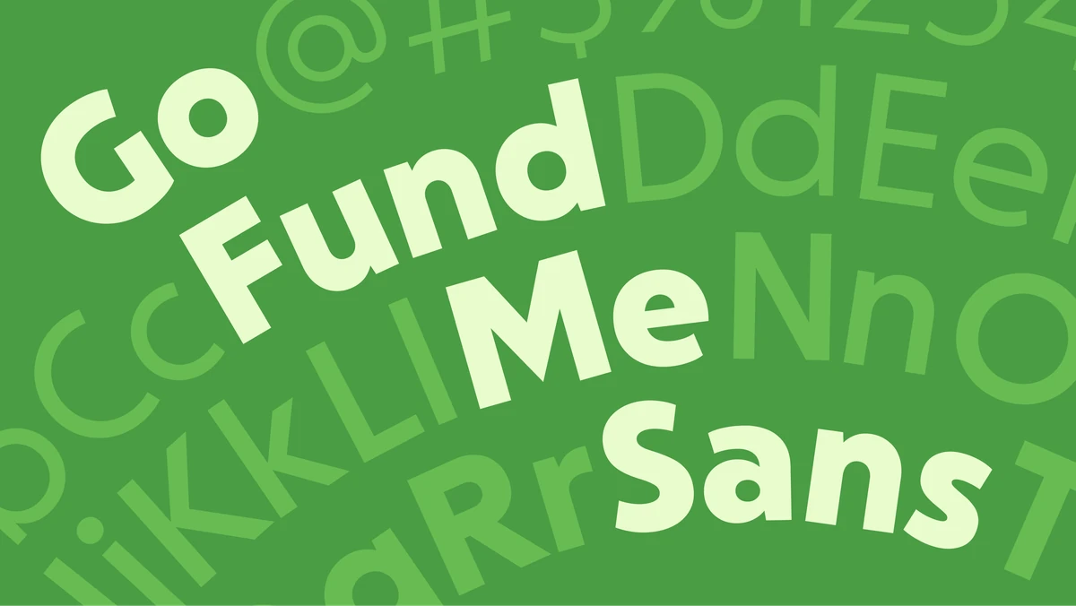 Letras de la tipografía «Go Fund Me Sans» sobre fondo verde