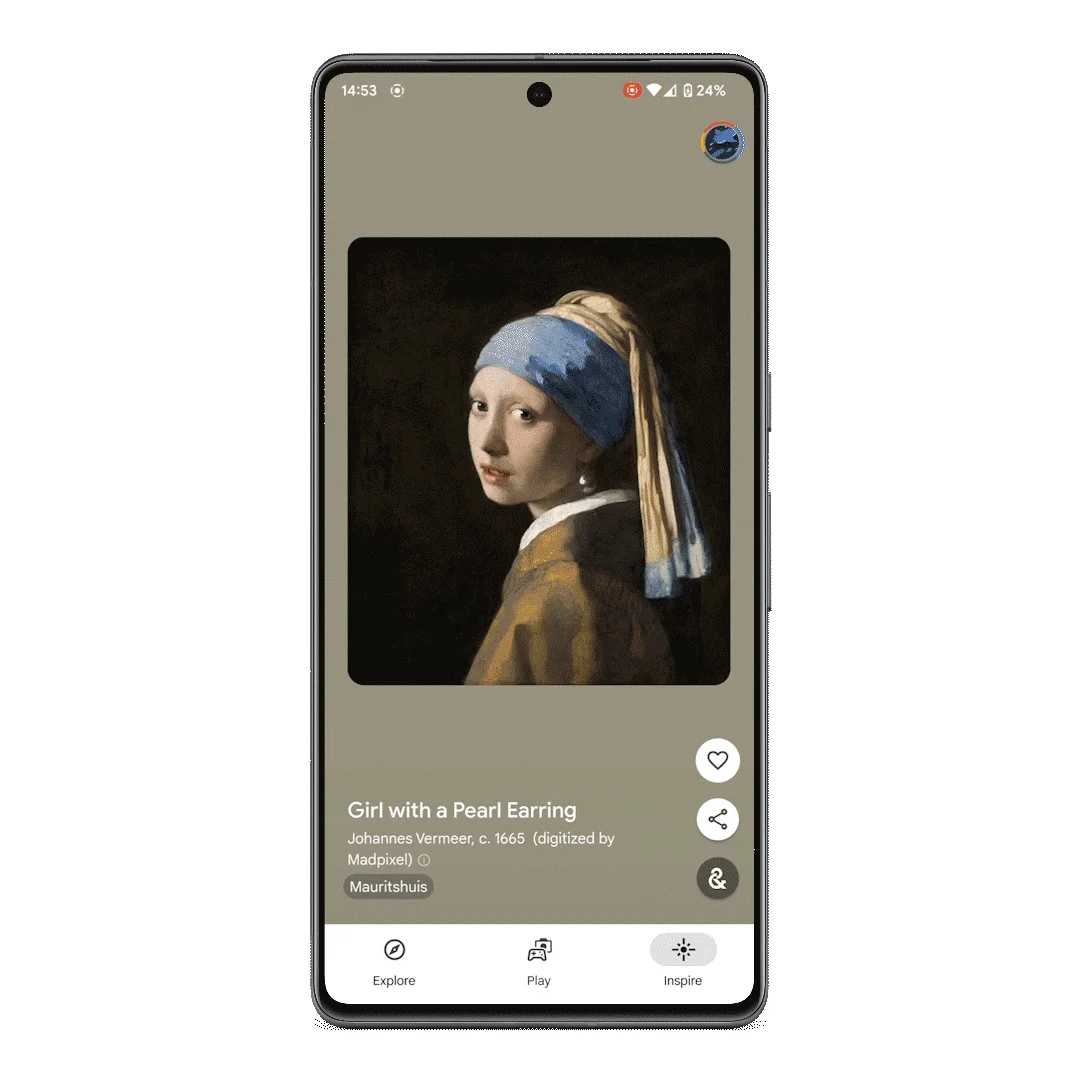 Google Arts & Culture app showing Girl with a Pearl Earring
