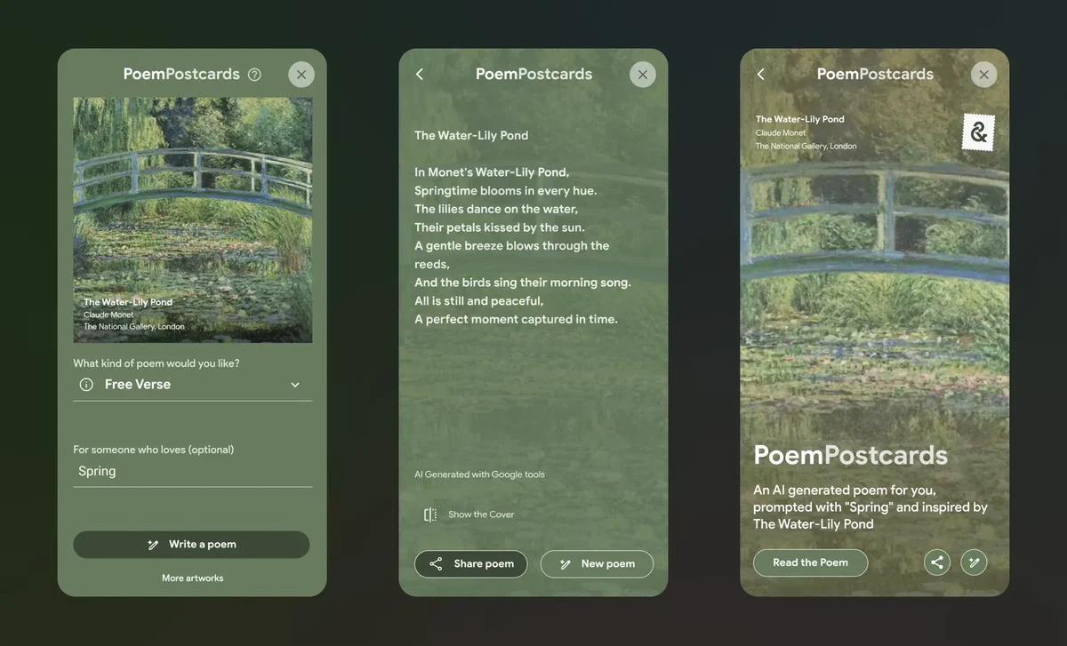 Google Arts & Culture app screens on dark green