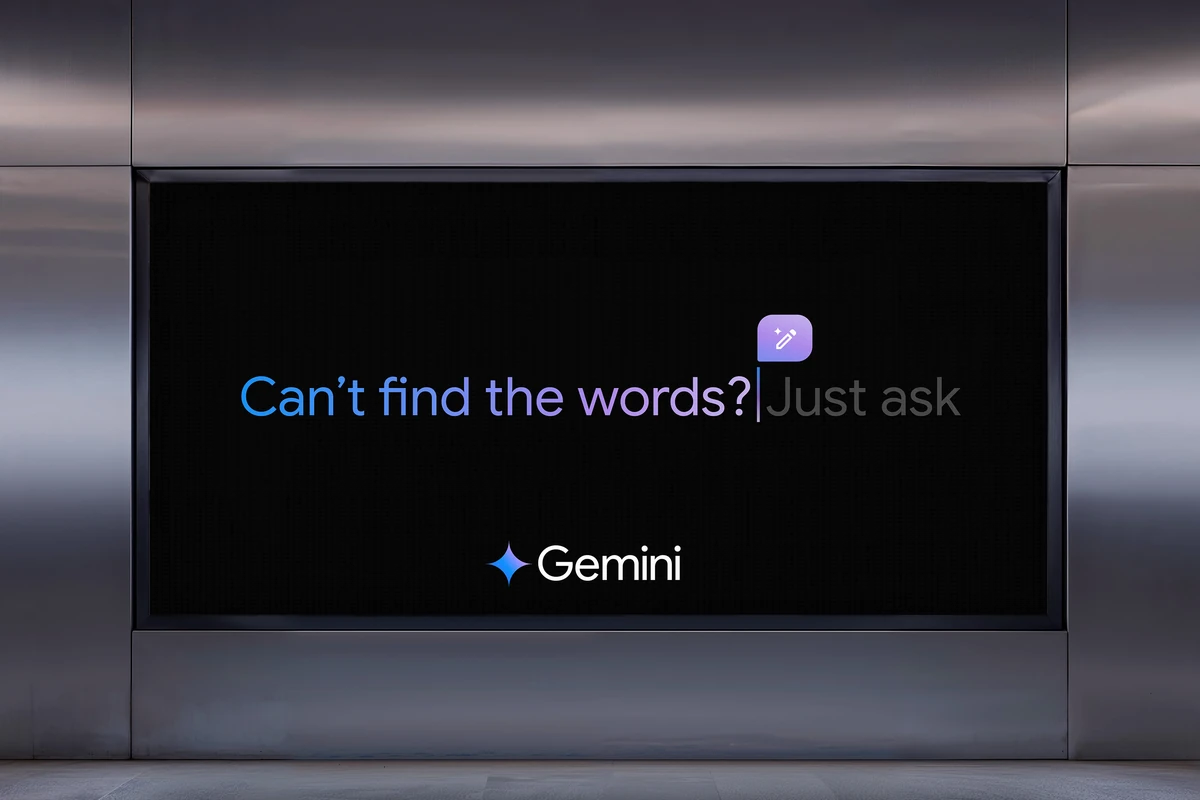 Pantalla de ascensor de Gemini: «Can't find the words? Just ask»