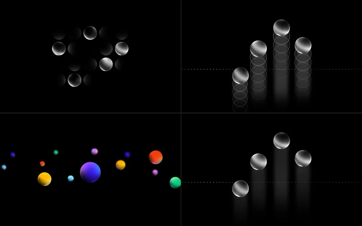 X brand motion studies with spheres and columns