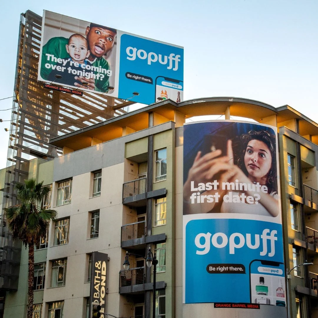 Gopuff billboard on a city building