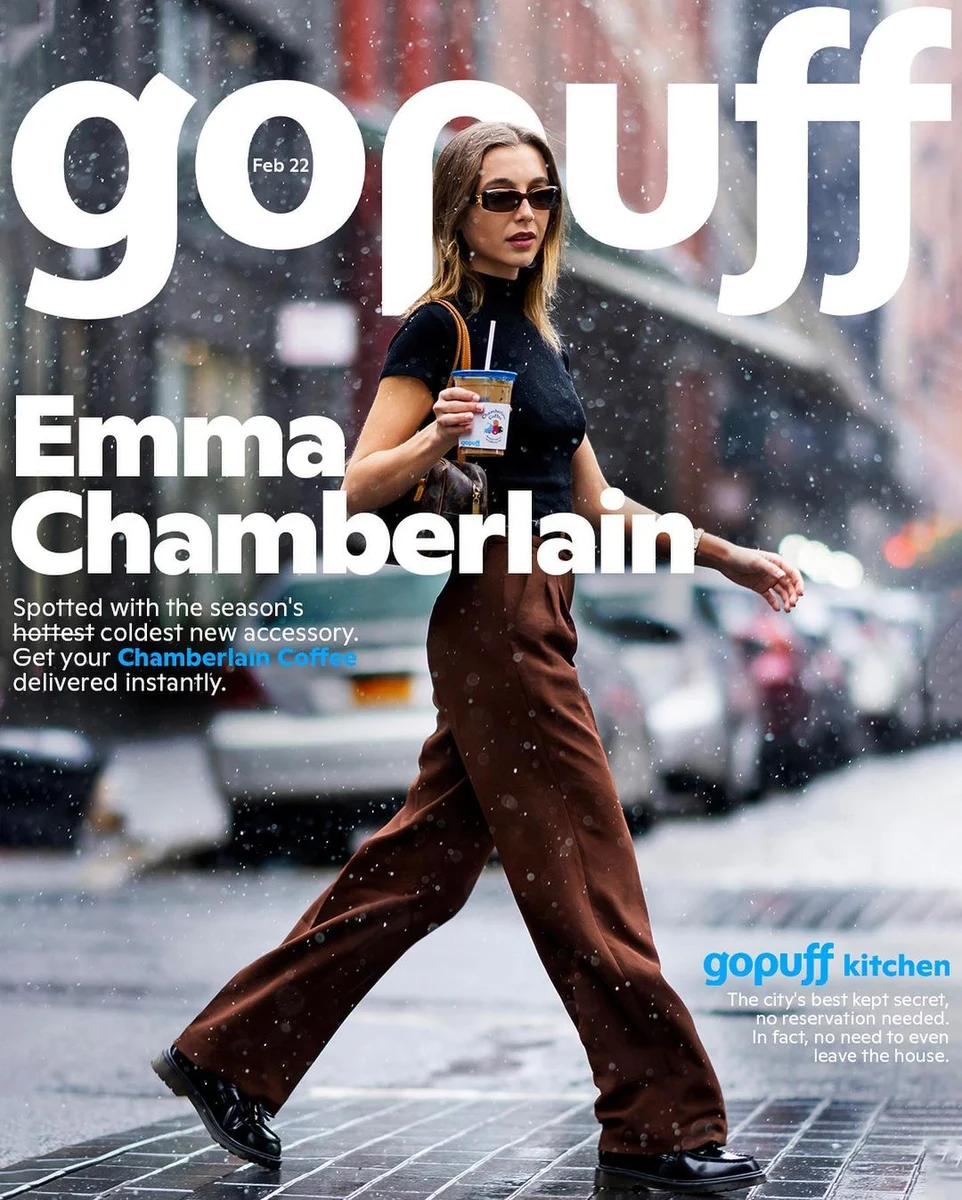 Gopuff campaign poster with Emma Chamberlain