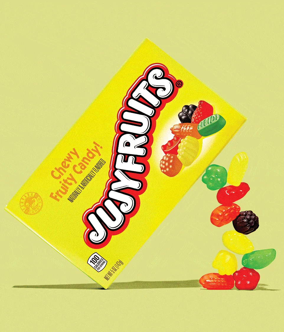 Gopuff product-style candy box on yellow