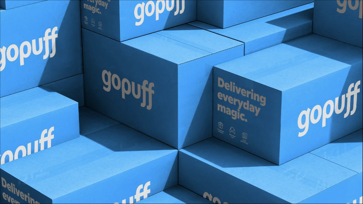 Gopuff blue delivery boxes